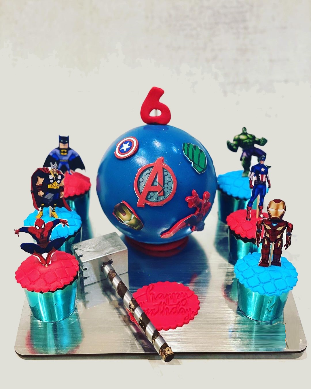 Super Hero Theme Pinata Cake with Hammer